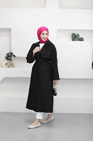 4175 Şal Yaka Apoletli Kuşaklı Aerobin Astarlı Trençkot