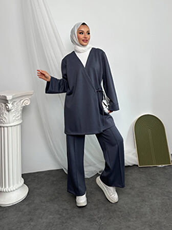 2622 Pantolonu Çımalı Üstü Yan Bağlamalı Kimono Takım