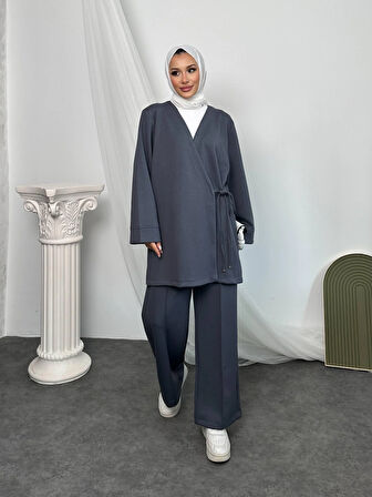 2622 Pantolonu Çımalı Üstü Yan Bağlamalı Kimono Takım