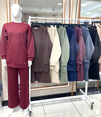 2614 Kolları Serpme Taş Detaylı Metal Düğmeli Oyşo Takım