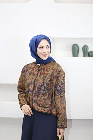 4015 Etnik Desenli Biye Detaylı Bağcıklı Ceket