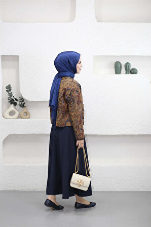 4015 Etnik Desenli Biye Detaylı Bağcıklı Ceket