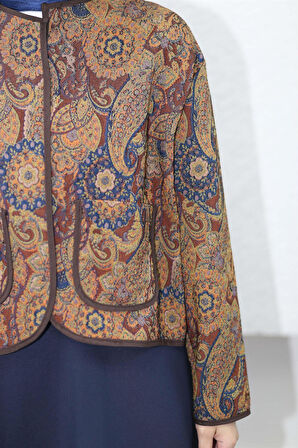 4015 Etnik Desenli Biye Detaylı Bağcıklı Ceket