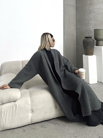 92476 Şal Yaka Düşük Omuz Sakal Kumaş Hırka