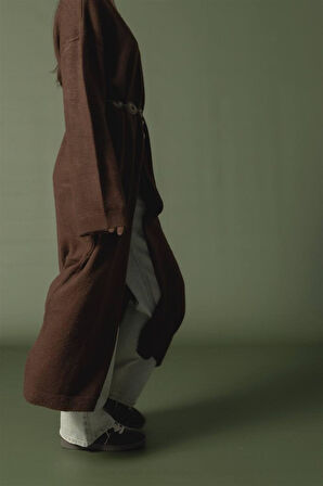 91828 Düşük Omuz Balon Kol Uzun Triko Hırka