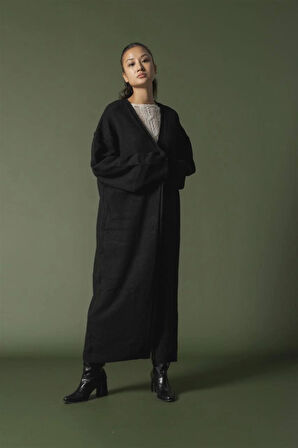 91828 Düşük Omuz Balon Kol Uzun Triko Hırka