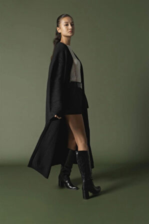 91828 Düşük Omuz Balon Kol Uzun Triko Hırka