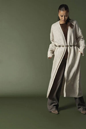 91828 Düşük Omuz Balon Kol Uzun Triko Hırka