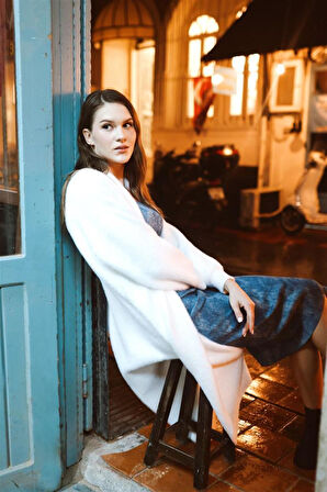 92476 Şal Yaka Düşük Omuz Sakal Kumaş Hırka