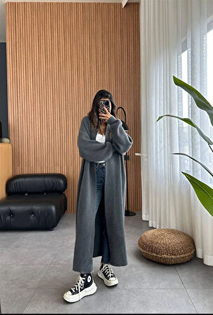 92476 Şal Yaka Düşük Omuz Sakal Kumaş Hırka