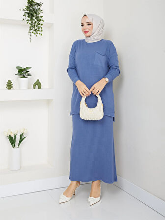 3402 Tek Cepli Fitilli Etekli Triko Takım