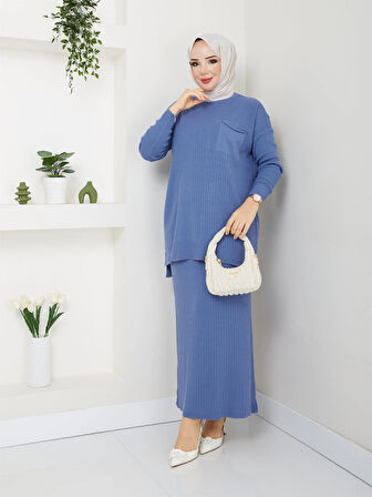 3402 Tek Cepli Fitilli Etekli Triko Takım