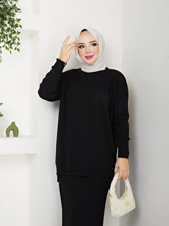 3402 Tek Cepli Fitilli Etekli Triko Takım