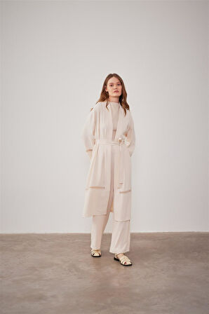 2504 Dantel Şerit Detaylı Kimono Takım