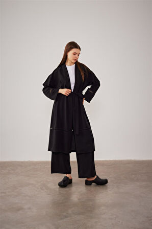 2504 Dantel Şerit Detaylı Kimono Takım