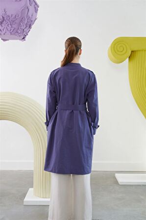 2624 Apolet Detaylı Gizli Patlı Keten Trenckot