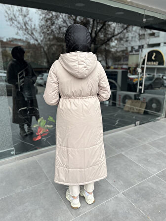 7620 Kapşonlu Beli Lastik Bağıcıklı Kaban