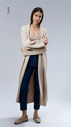 7488 Şal Yaka Uzun Triko Hırka