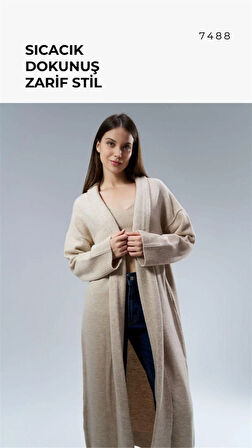 7488 Şal Yaka Uzun Triko Hırka