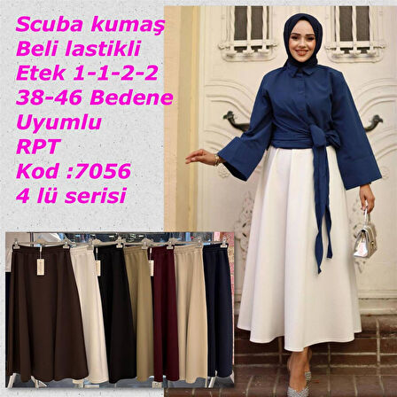 7056 Beli Lastikli Scuba Kumaş Etek