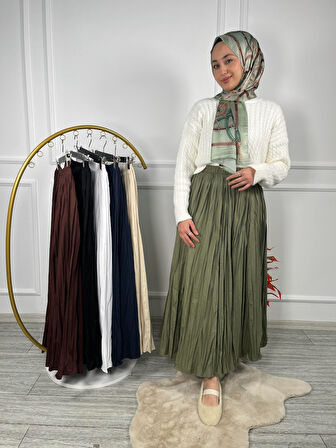 5001 Beli Lastikli Kırışık Detaylı Kroş Etek