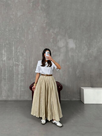 5004 Beli Lastikli Kırışık Detaylı Aerobin Etek