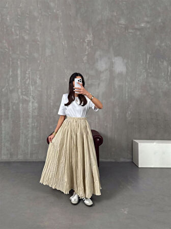 5004 Beli Lastikli Kırışık Detaylı Aerobin Etek