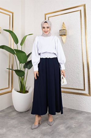 6137 Beli Lastikli Etek Görünümlü Pantolon