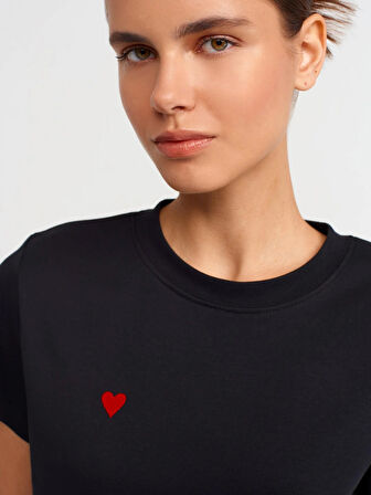 Bisiklet Yaka Pamuklu T-shirt