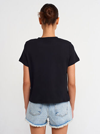 Bisiklet Yaka Pamuklu T-shirt