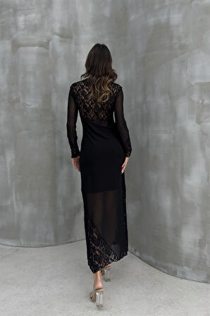 Almond Dantel Detaylı Tül Elbise 2659-8