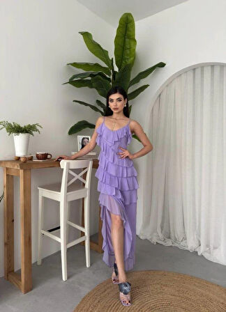 Ples Yırtmaç Detaylı Elbise