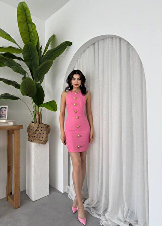 Katalina Gül Düğmeli Elbise