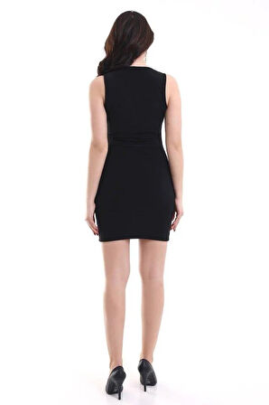 Kadın Kare Yaka Kolsuz Sandy Kumaş Fırsat Ürün Diz Üstü Elbise