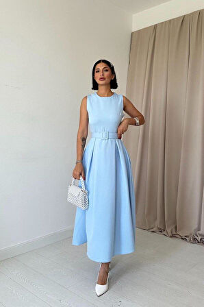 Bebe Mavi Halter Yaka Kloş Elbise