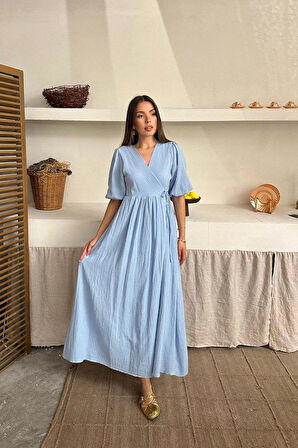 Bebe Mavi Müslin Uzun Elbise