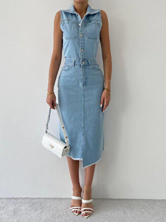 Meldia Jean Sıfır Kollu Elbise