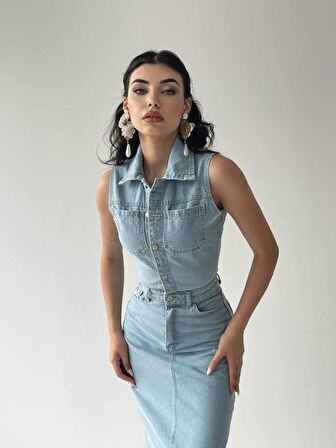 Meldia Jean Sıfır Kollu Elbise