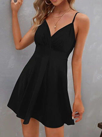 Kadın Ip Askılı Kruvaze Yakalı Kiloş Ithal Krep Elbise