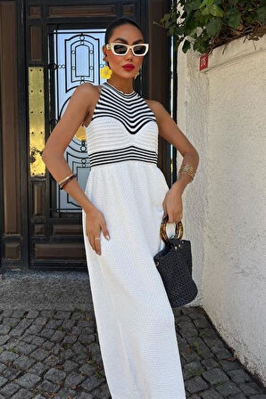 Roba Çizgili Uzun Triko Elbise 2858