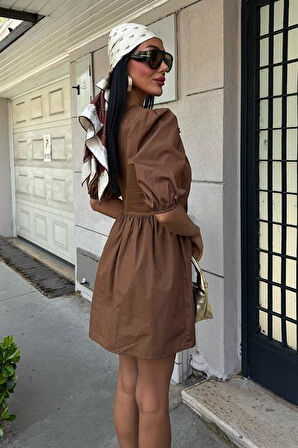 Önü Fiyonk Bağlamalı Ve Balon Kollu Elbise 2893