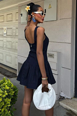 Balon Etekli Tensel Mini Elbise 2887