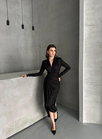 Drape Detaylı Midi Elbise