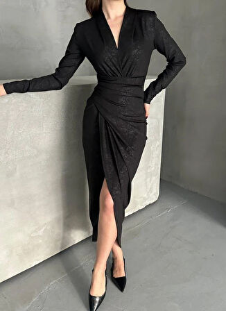 Drape Detaylı Midi Elbise
