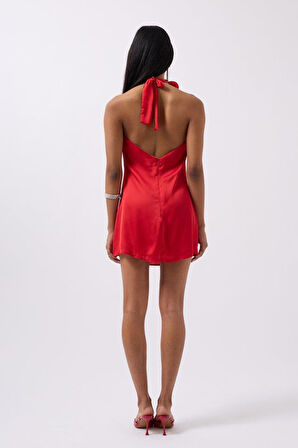 Gül Detay Mini Saten Elbise