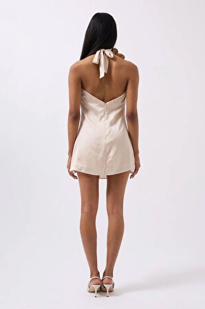 Gül Detay Mini Saten Elbise