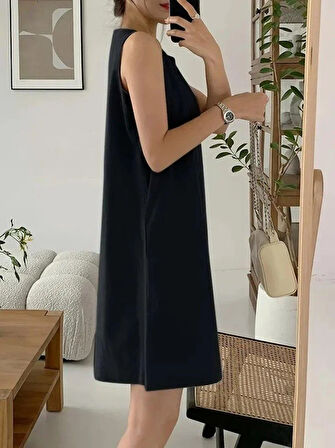 Kadın Askılı Sıfır Kol A Kesim Detaylı Ithal Krep Elbise