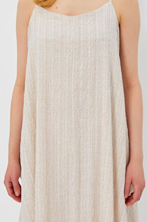 Askılı Uzun Çan Elbise - Natür