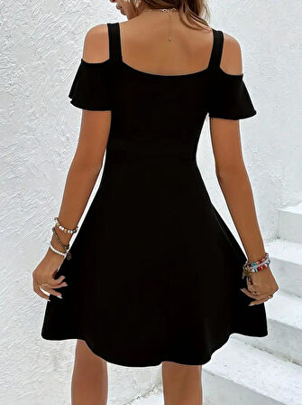 Kadın Askılı Derin V Yakalı Viskon Elbise