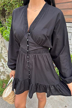 Brode Şeritli Eteği Fırfırlı Elbise 2897